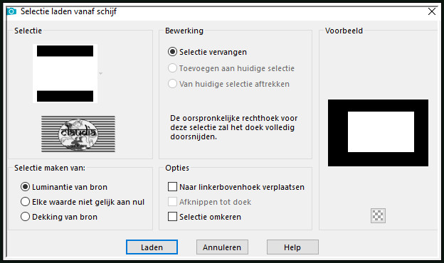 Selecties - Selectie laden/opslaan - Selectie laden vanaf schijf : cadre cloclo