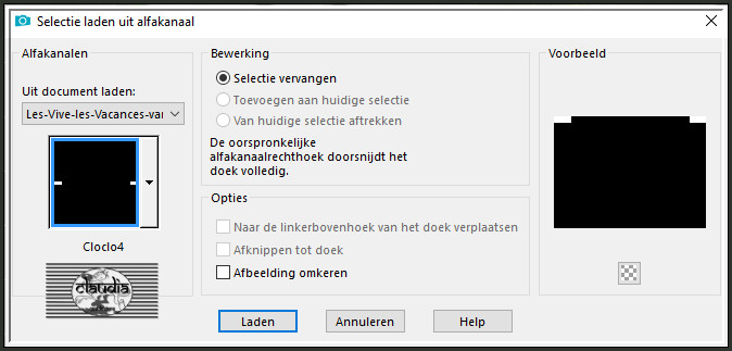 Selecties - Selectie laden/opslaan - Selectie laden uit alfkanaal : Cloclo4