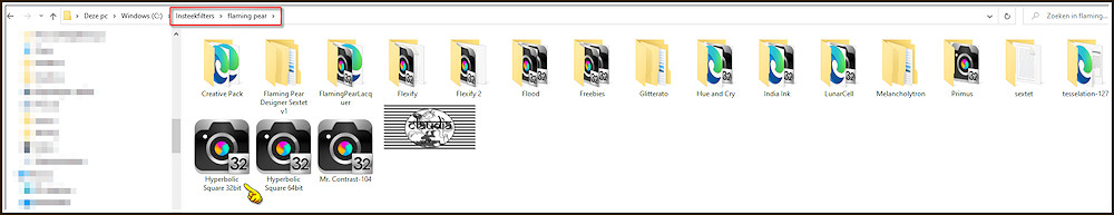 De presets van het filter Flaming Pear steek je in de volgende map :