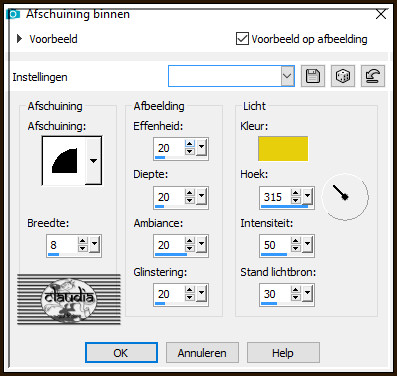 Effecten - 3D-Effecten - Afschuining binnen : Afschuining = nummer 2.