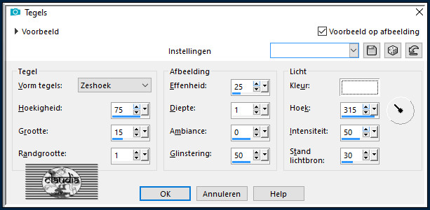 Effecten - Textuureffecten - Tegels : in de oudere PSP versies heet dit "Mozaïekstukjes"