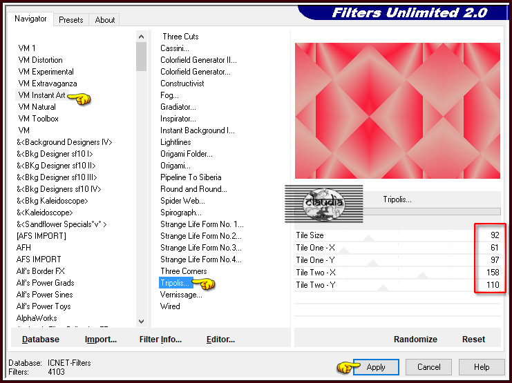 Effecten - Insteekfilters - <I.C.NET Software> - Filters Unlimited 2.0 - VM Instant Art - Tripolis