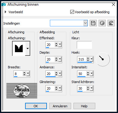 Effecten - 3D-Effecten - Afschuining binnen : Afschuining = nummer 7.