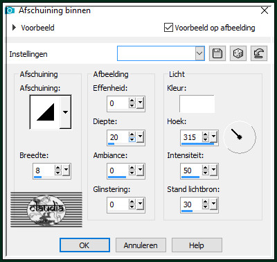 Effecten - 3D-Effecten - Afschuining binnen