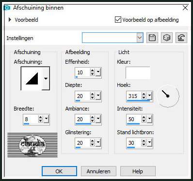 Effecten - 3D-Effecten - Afschuining binnen : Afschuining = nummer 1.