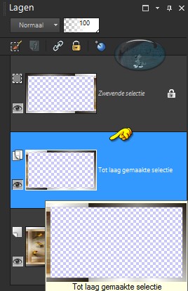 Activeer nu de middelste laag in het Lagenpallet (= Tot laag gemaakte selectie) 