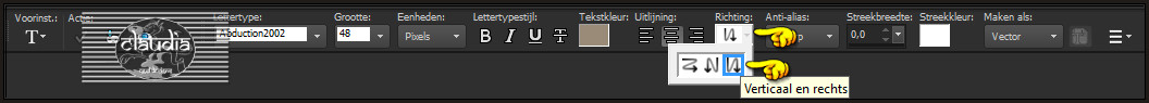 Let op de richting van de tekst, deze loopt "Verticaal en rechts"