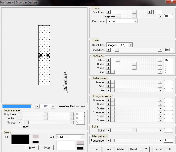 Effecten - Insteekfilters - VanDerLee - Halftone v2.0 : dit zijn de instellingen van Athenais