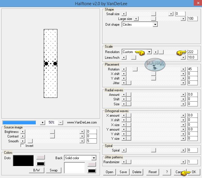 Effecten - Insteekfilters - VanDerLee - Halftone v2.0 : dit zijn mijn instellingen