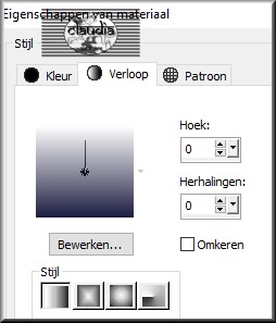 Ga naar het Kleurenpallet en klik in de Voorgrondkleur en daarna op het tabblad "Verloop"