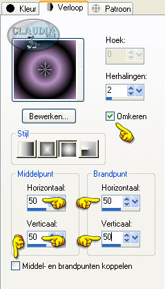 Klik met de muis in de Voorgrondkleur en maak een Verloop met deze instellingen