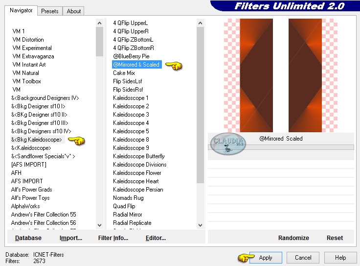 Effecten - Insteekfilters - <I.C.NET Software> - Filters Unlimited 2.0 - &<Bkg Kaleidoscope> - @Mirrored & Scaled