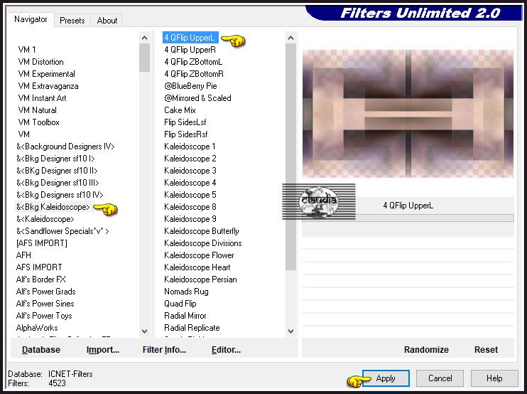 Effecten - Insteekfilters - <I.C.NET Software> - Filters Unlimited 2.0 - &<BKg Kaleidoscope> - 4 QFlip UpperL