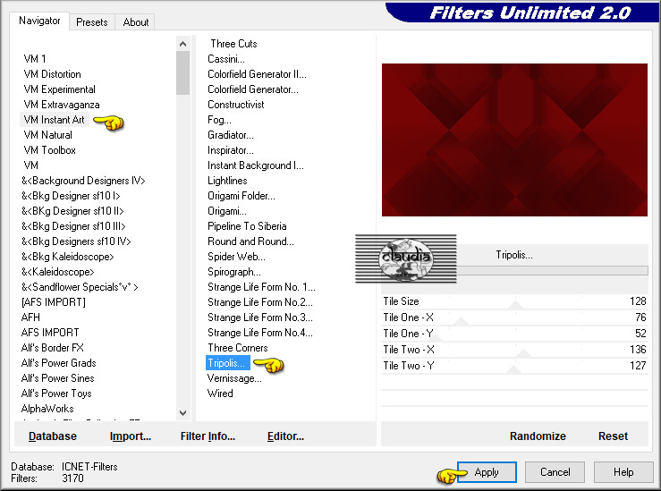 Effecten - Insteekfilters - <I.C.NET Software> - Filters Unlimited 2.0 - VM Instant Art - Tripolis