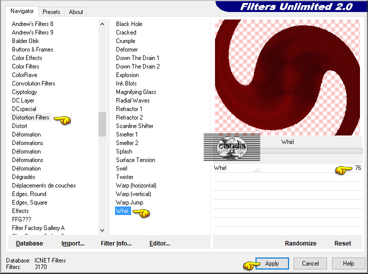 Effecten - Insteekfilters - <I.C.NET Software> - Filters Unlimited 2.0 - Distortion Filters - Whirl