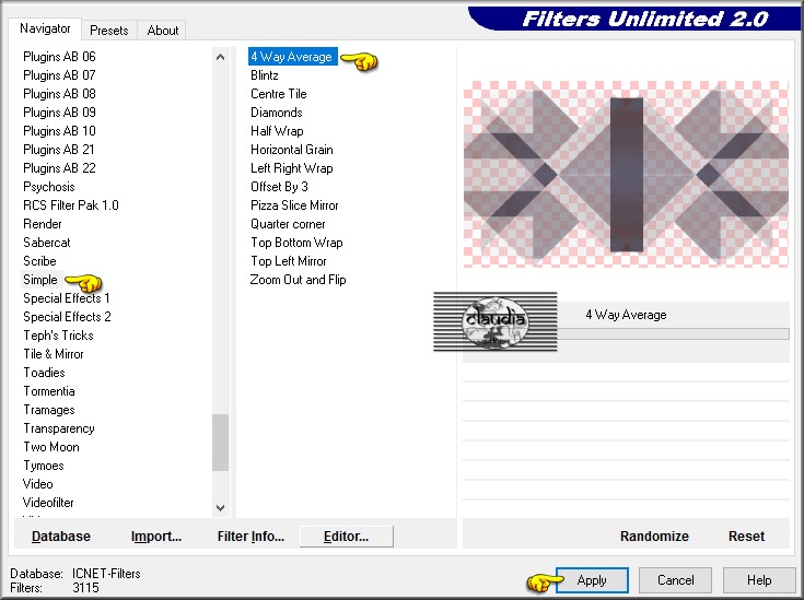 Effecten - Insteekfilters - <I.C.NET Software> - Filters Unlimited 2.0 - Simple - 4 Way Average