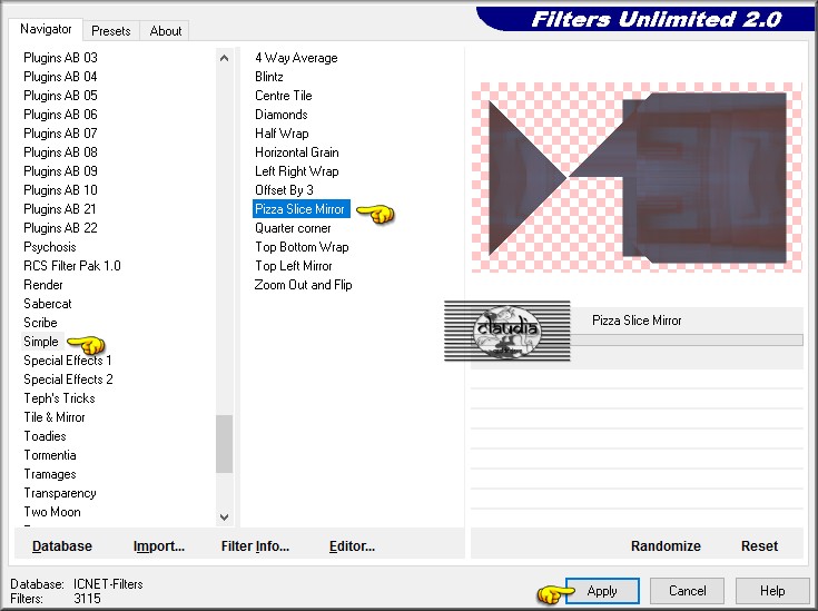 Effecten - Insteekfilters - <I.C.NET Software> - Filters Unlimited 2.0 - Simple - Pizza Slice Mirror