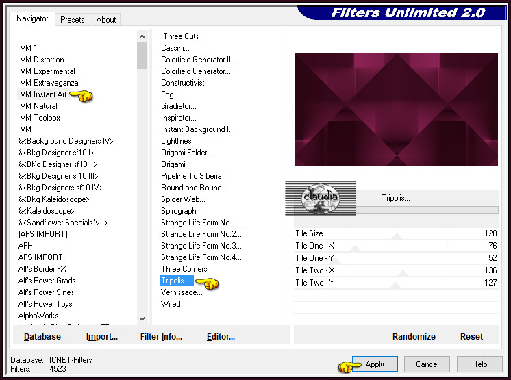 Effecten - Insteekfilters - <I.C.NET Software> - Filters Unlimited 2.0 - VM Instant Art - Tripolis