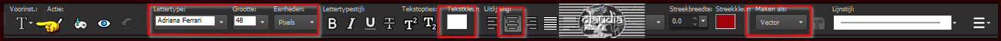 Of maak zelf een tekst met het bijgevoegde font "Adriana Ferrari - Sweet Heart 2" met deze instellingen 