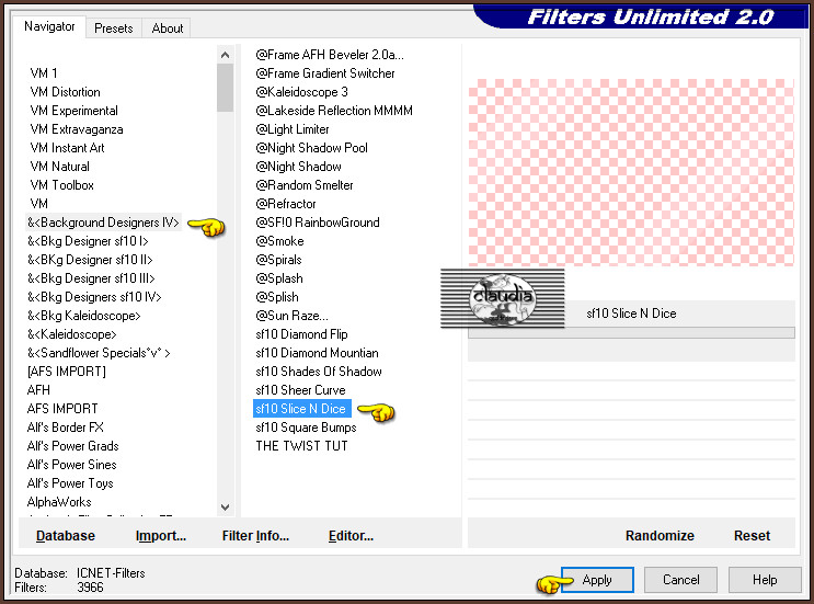 Effecten - Insteekfilters - <I.C.NET Software> - Filters Unlimited 2.0 - &<Background Designers IV> - sf10 Slice N Dice