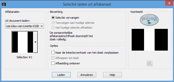 Selecties - Selectie laden/opslaan - Selectie laden uit alfakanaal : Sélection #1