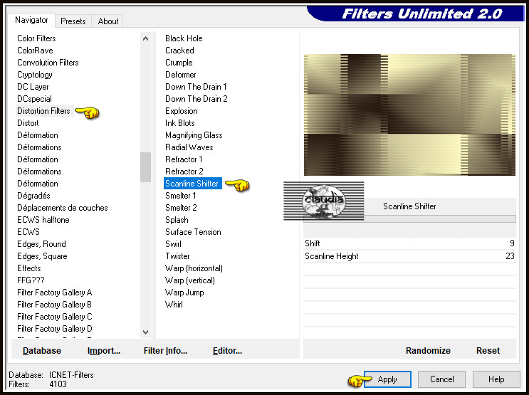 Effecten - Insteekfilters - <I.C.NET Software> - Filters Unlimited 2.0 - Distortion Filters - Scanline Shifter