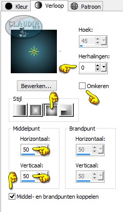 Maak van de Voorgrondkleur een Verloop met deze instellingen