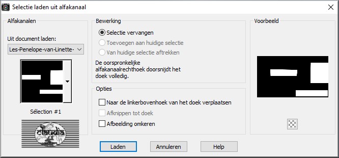 Selecties - Selectie laden/opslaan - Selectie laden uit alfakanaal : Sélection #