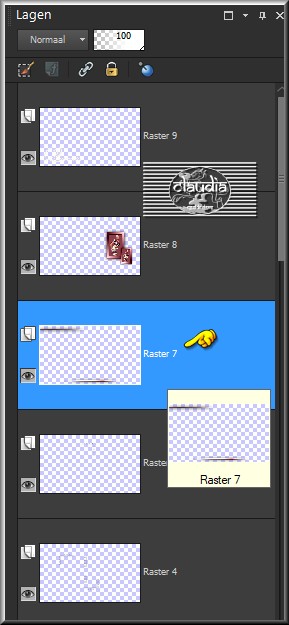 Activeer in het Lagenpallet de laag "raster 7" (= 3de laag bovenaan) 