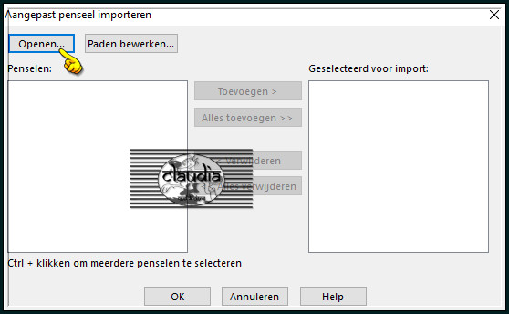 Klik op "Openen" en zoek de brushe "Brush_Silence__Linette" in de materialen map