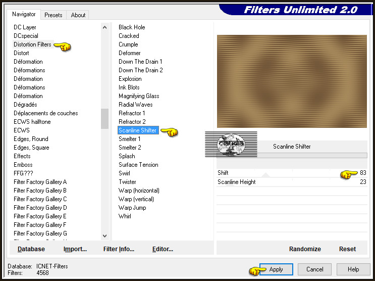 Effecten - Insteekfilters - <I.C.NET Software> - Filters Unlimited 2.0 - Distortion Filters - Scanline Shifter