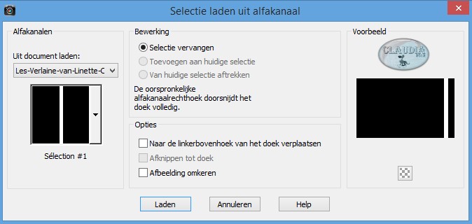 Selecties - Selectie laden/opslaan - Selectie laden uit alfakanaal : Sélection #1