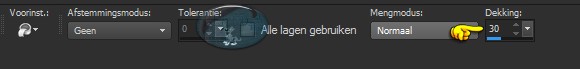 Activeer de Vlakvulling (= emmertje) en zet de Dekking hiervan op 30% en de Afstemmingsmodus op Geen