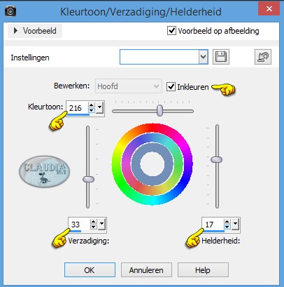 Aanpassen - Kleurtoon en verzadiging - Kleurtoon/Verzadiging/Helderheid