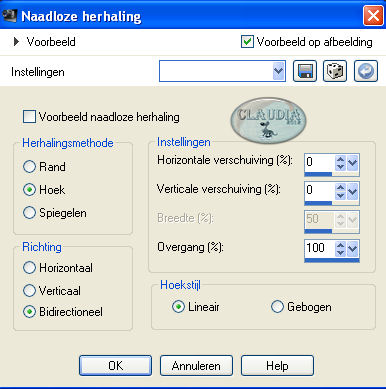 Instellingen Afbeeldingseffect - Naadloze herhaling