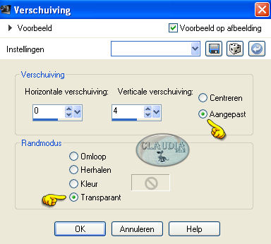 Instellingen Afbeeldingseffect - Verschuiving 