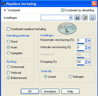 Instellingen Afbeeldingseffect - Naadloze herhaling