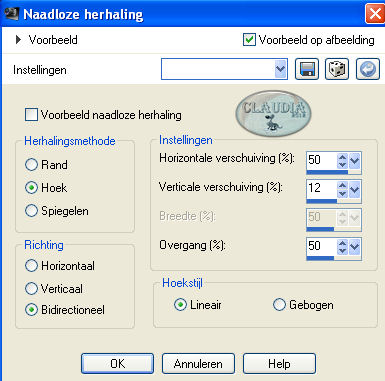 Instellingen Afbeeldingseffect - Naadloze herhaling