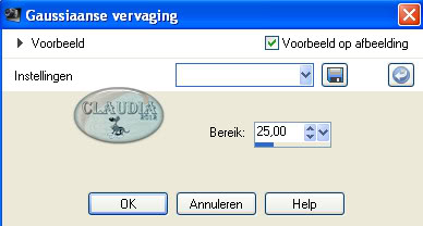 Instelling Gaussiaanse vervaging