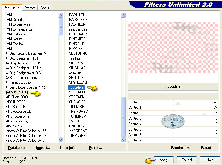 Instellingen filter Filters Unlimited 2.0 - [AFS IMPORT] - sqborder2
