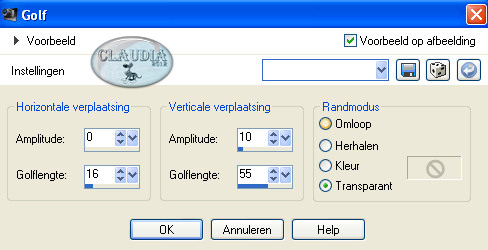 Instellingen vervormingseffect - Golf