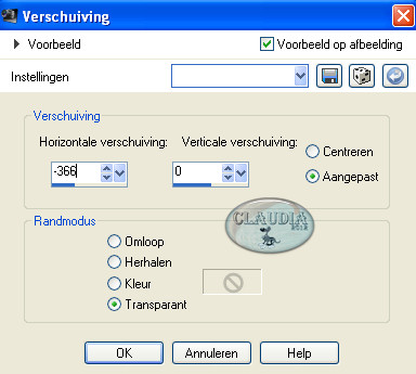 Instellingen verschuiving