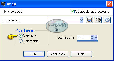 Instellingen ervormingseffect - Wind
