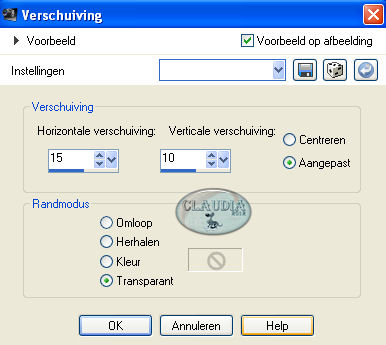 Instellingen Afbeeldingseffect - Verschuiving