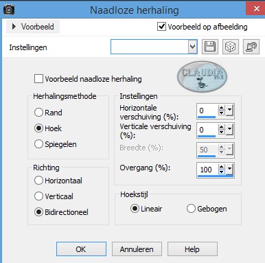 Instellingen Abeeldingseffect - Naadloze herhaling