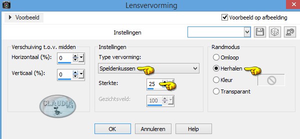 Instellingen Vervormingseffect - Lensvervorming 