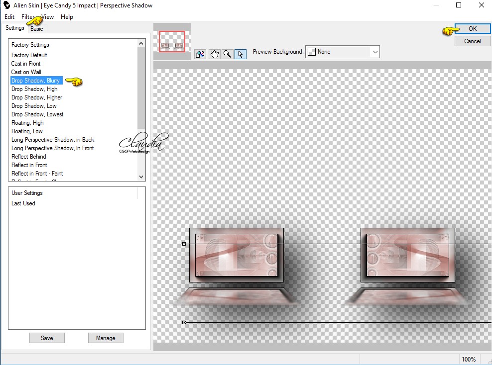 Instellingen filter Eye Candy 5 : Impact - Perspective Shadow