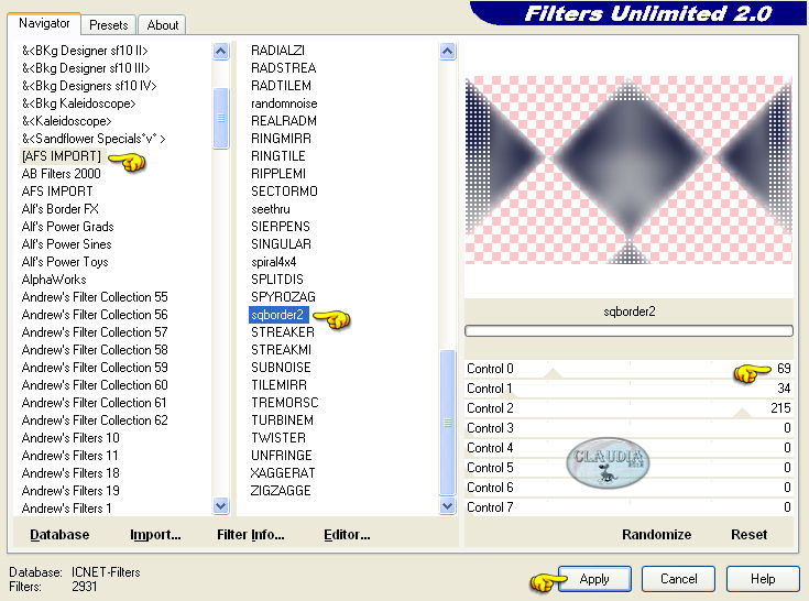 Instellingen filter Filters Unlimited 2.0 - [AFS IMPORT] - sqborder 2