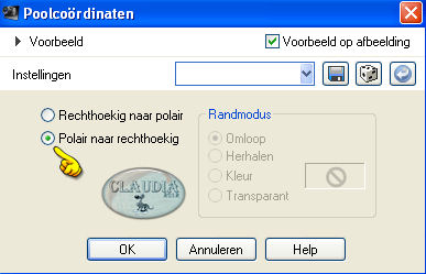 Instellingen Vervormingseffect - Poolcoördinaten