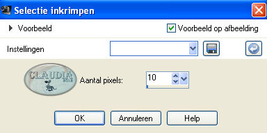 Instelling Inkrimpen van selectie